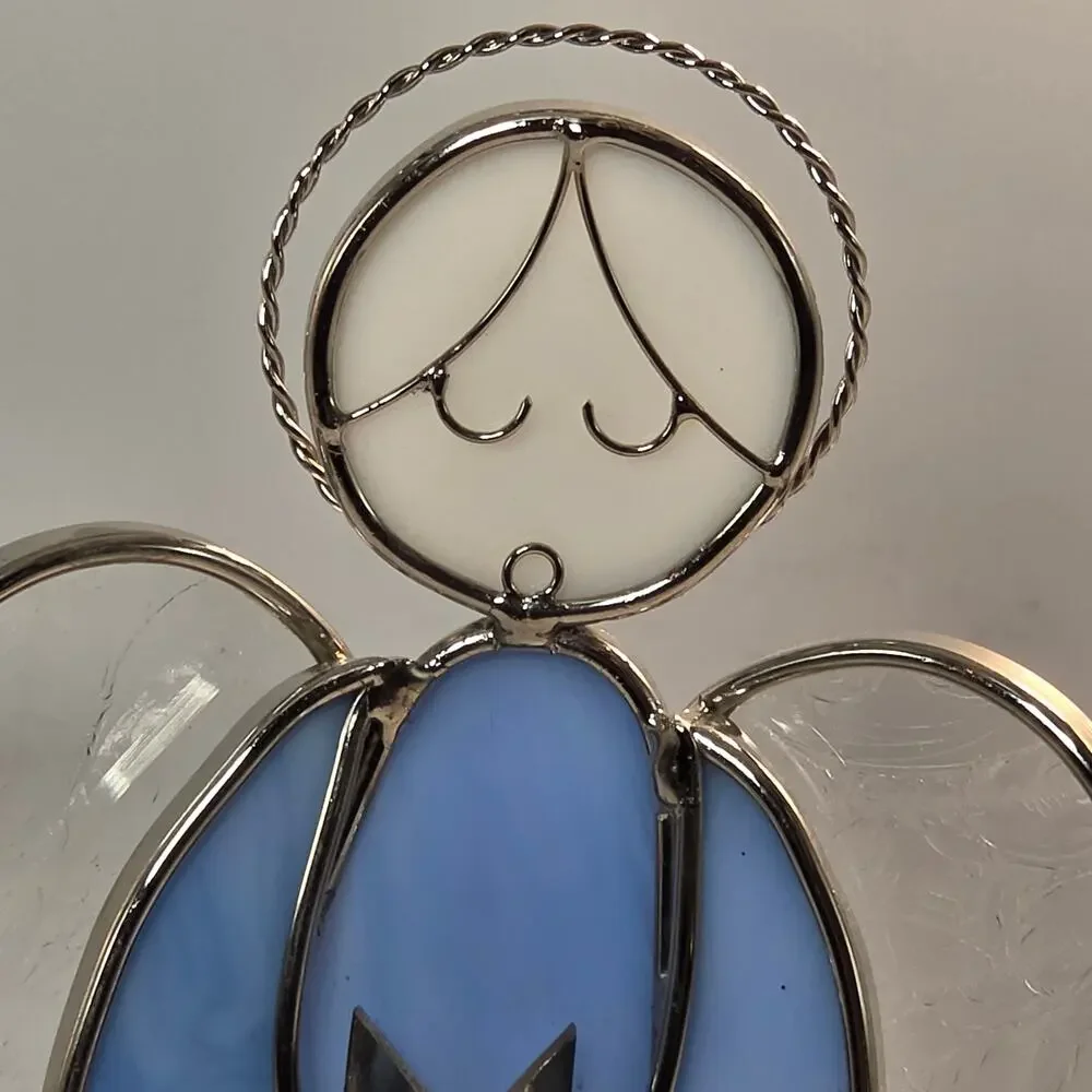 Blue Stained Glass Choir Angel Standing Figurine 10
